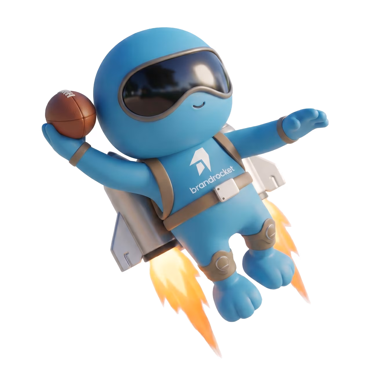 BrandRocket astronaut mascot throwing a football