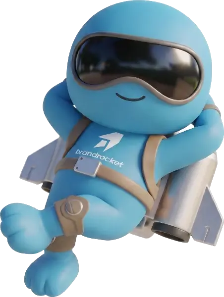 BrandRocket mascot relaxing, floating on its back