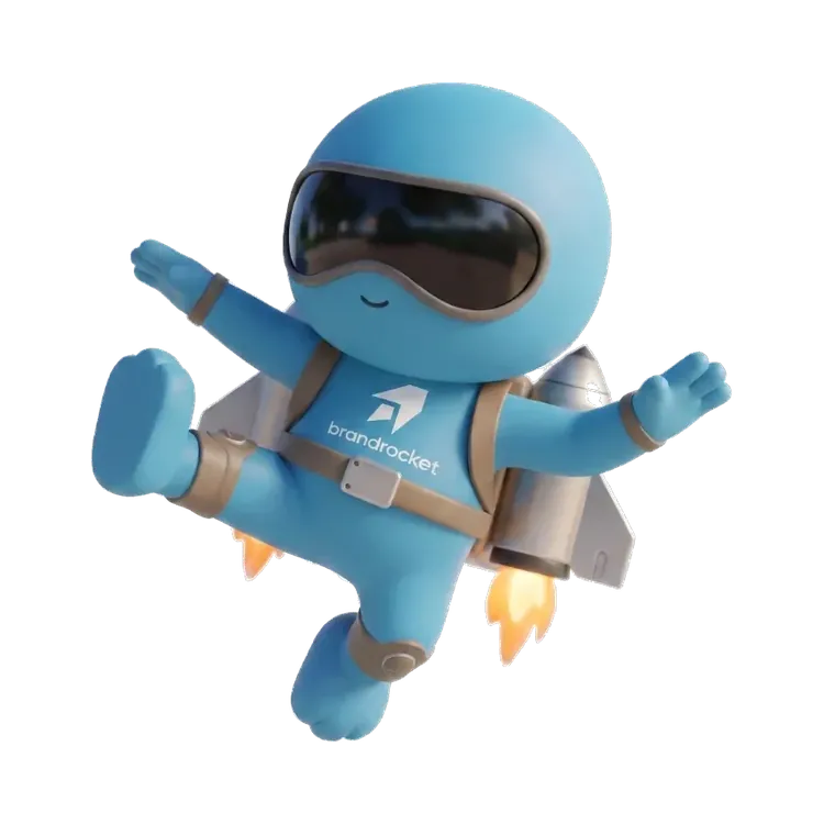 BrandRocket mascot flying with jetpack